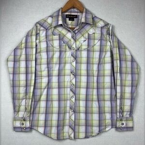 ARIAT Pearl Snap Long Sleeve Plaid Shirt Top Womens XL Cowgirl Western Rodeo